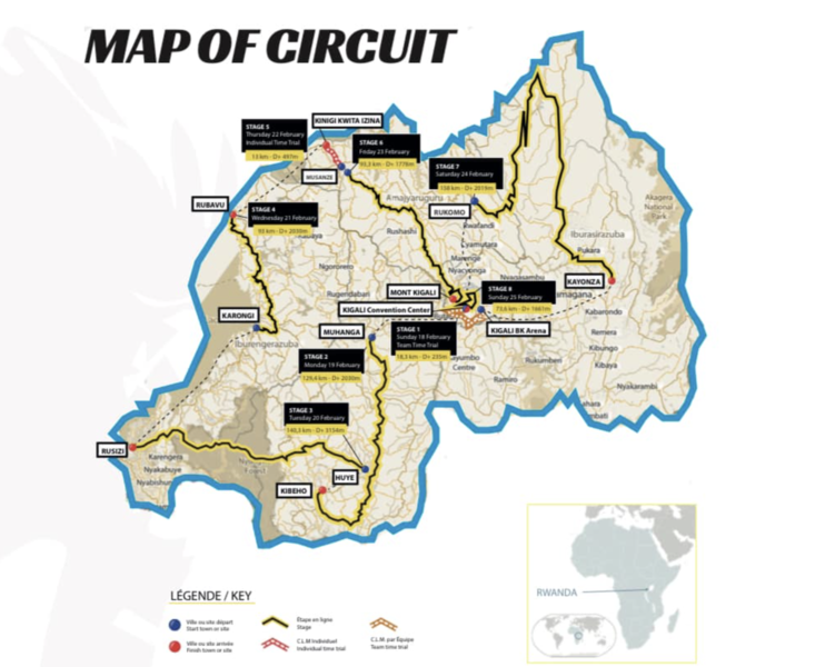 Parcours des étapes du Tour of Rwanda 2024, une course UCI Africa Tour.