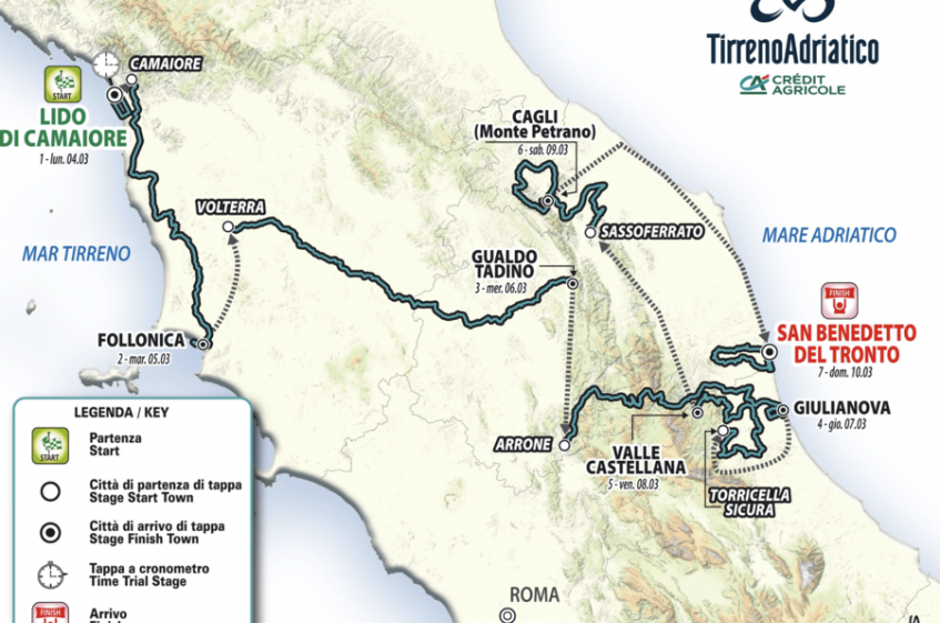 Parcours des étapes de Tirreno-Adriatico 2024 (UCI World-Tour)
