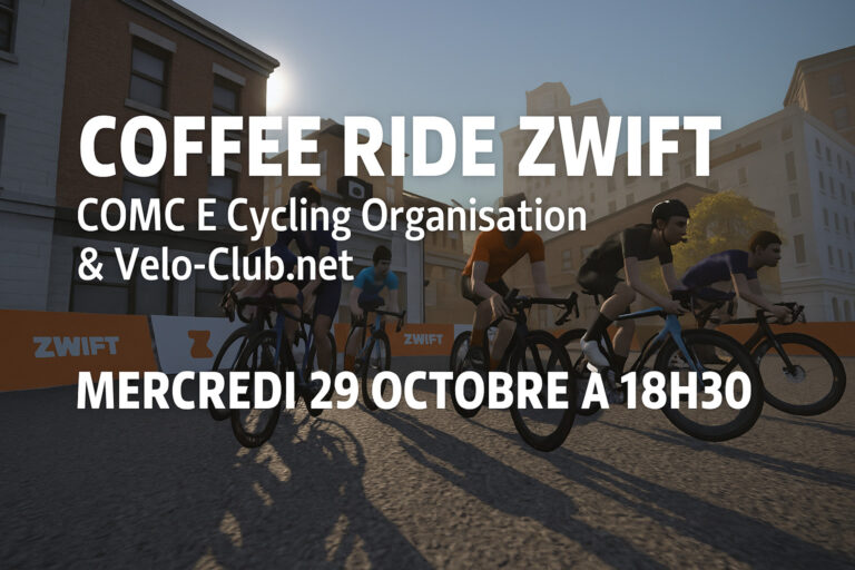 Cyclistes virtuels lors de la Coffee Ride Zwift organisée par Velo-Club.net et COMC E Cycling Organisation