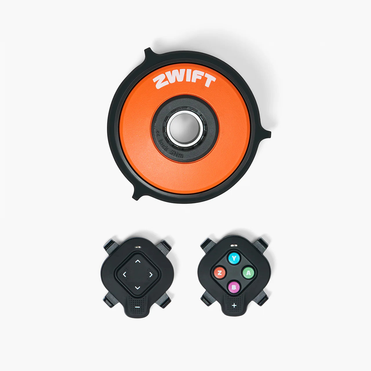 Kit Zwift Cog & Click Upgrade utilisé pour notre test, comprenant la roue libre virtuelle et les deux modules de commande Zwift Click.