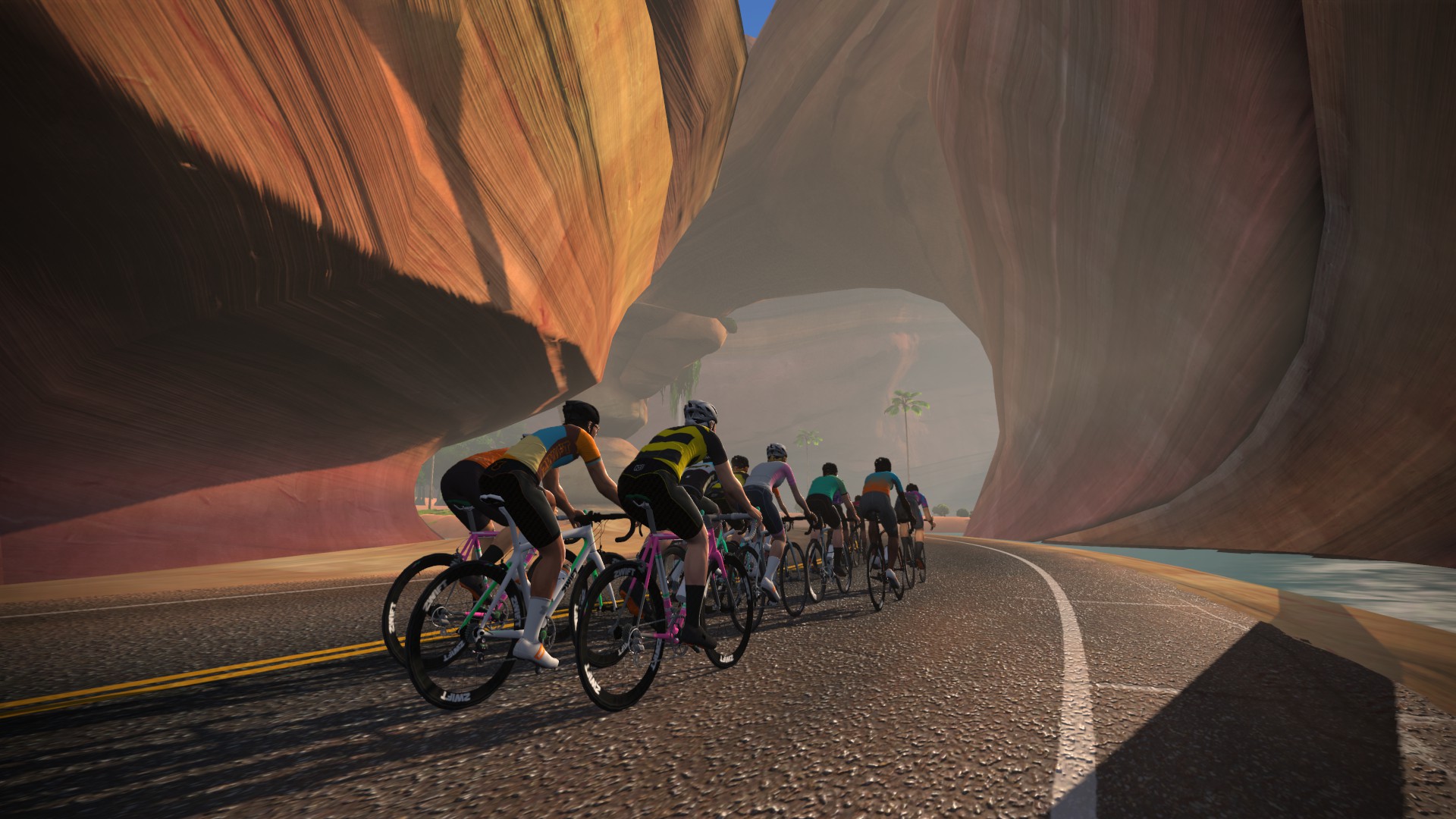 Interface Zwift montrant l’indicateur d’aspiration et le rapport de progression