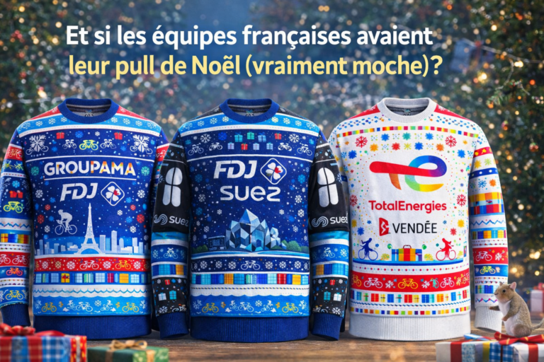 Illustration de pull moche de Noël virtuels inspirés des équipes cyclistes françaises