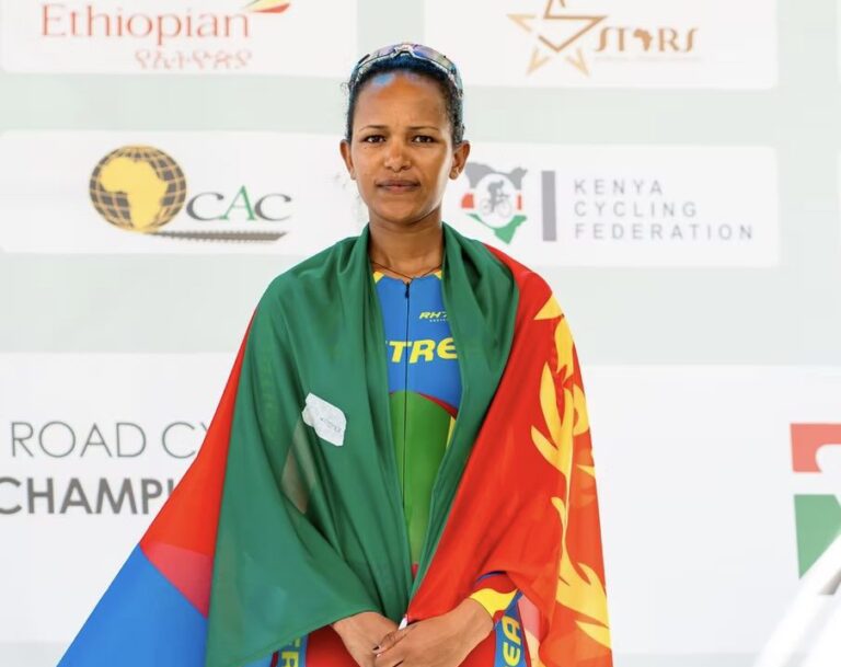 Monaliza Araya Chneslasie sous le maillot de championne d’Érythrée