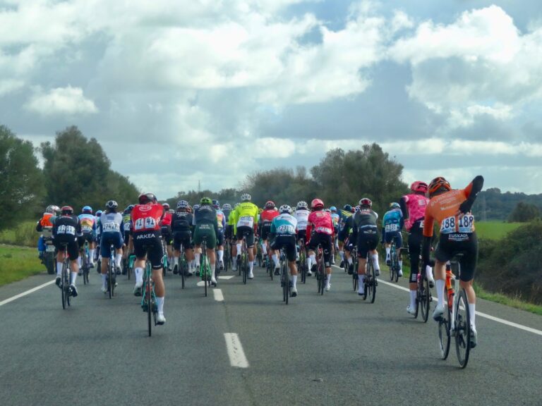 Peloton professionnel lors d’une course cycliste en janvier