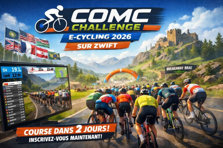 COMC Challenge e-Cycling 2026 sur Zwift, peloton international en course