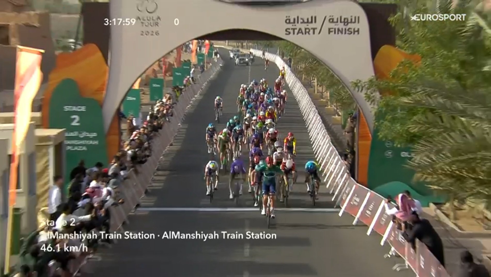 Arrivée au sprint de la 2e étape de l’AlUla Tour 2026 remportée par Jonathan Milan