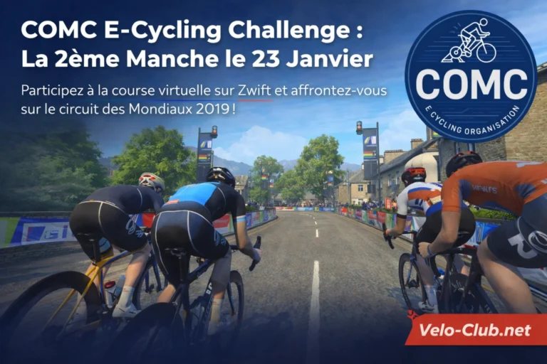 Peloton virtuel sur Zwift lors du COMC E-Cycling Challenge sur le circuit des Mondiaux 2019