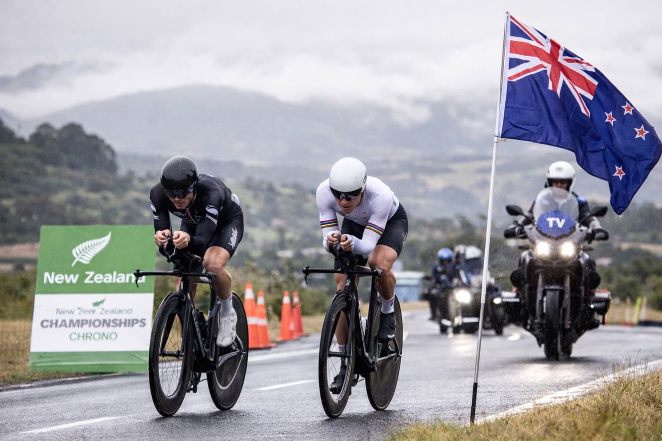 Cyclistes en contre-la-montre lors des championnats de Nouvelle-Zélande de chrono