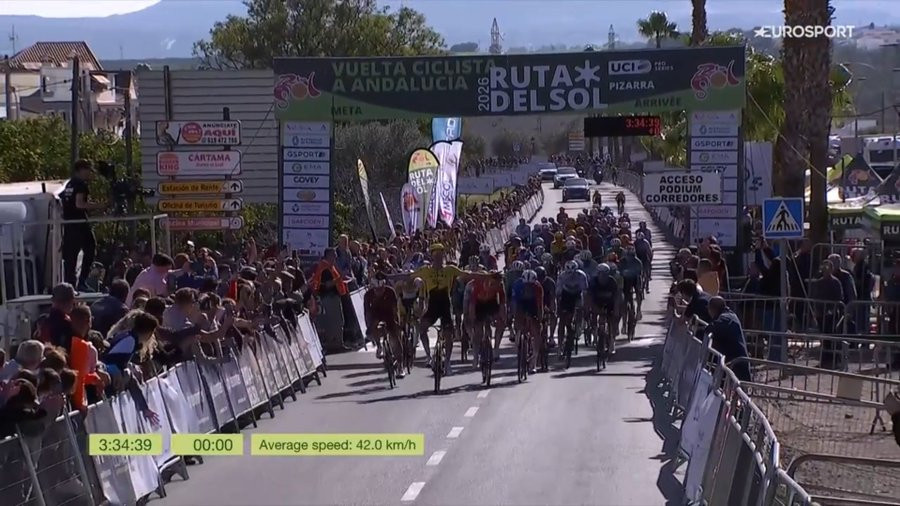Christophe Laporte à l’arrivée de la 1re étape de la Vuelta a Andalucía