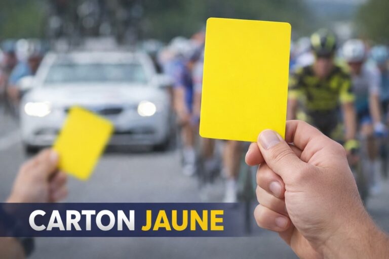 Illustration représentant un carton jaune brandi lors d’une course cycliste sur route