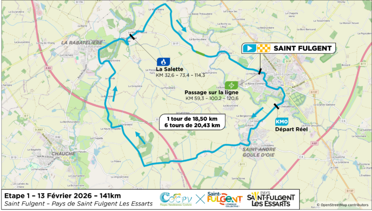 carte du parcours de l’épreuve de Saint-Fulgent sur le Circuit des Plages Vendéennes