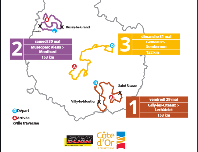 Parcours de la 1re étape du Tour de la Côte d’Or 2026 entre Gilly-lès-Cîteaux et Lechâtelet.