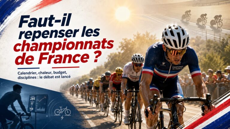 Peloton cycliste en course lors d’une épreuve sur route, avec une ambiance de championnat national.