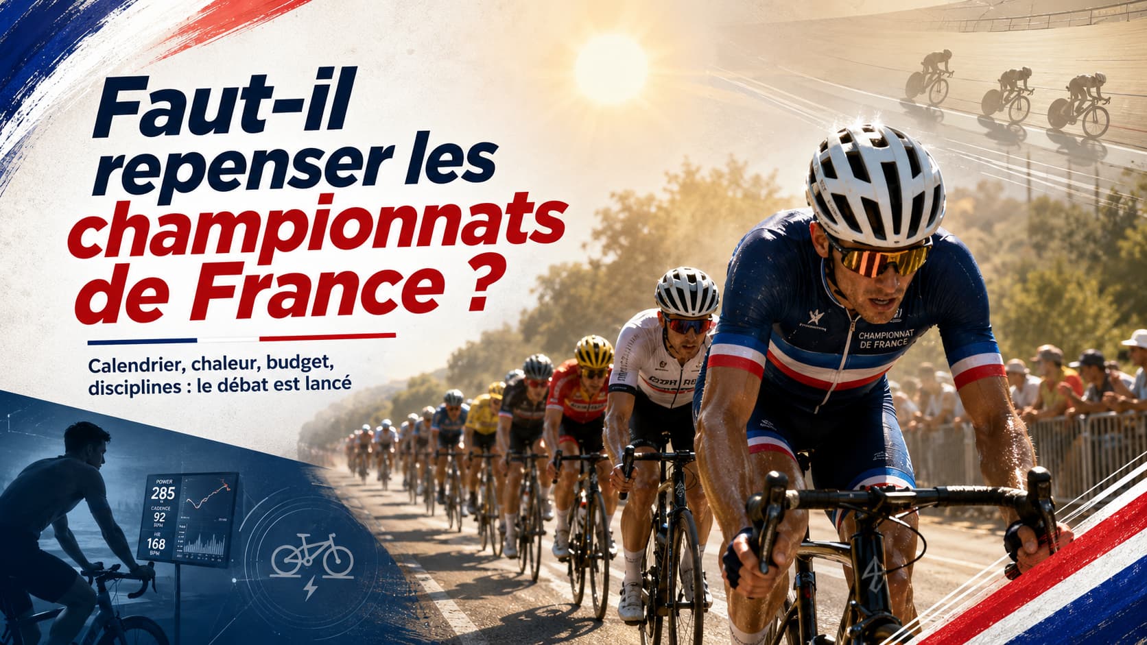 Peloton cycliste en course lors d’une épreuve sur route, avec une ambiance de championnat national.