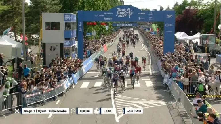 Tim Merlier lors d’une arrivée au sprint sur le Tour de Hongrie