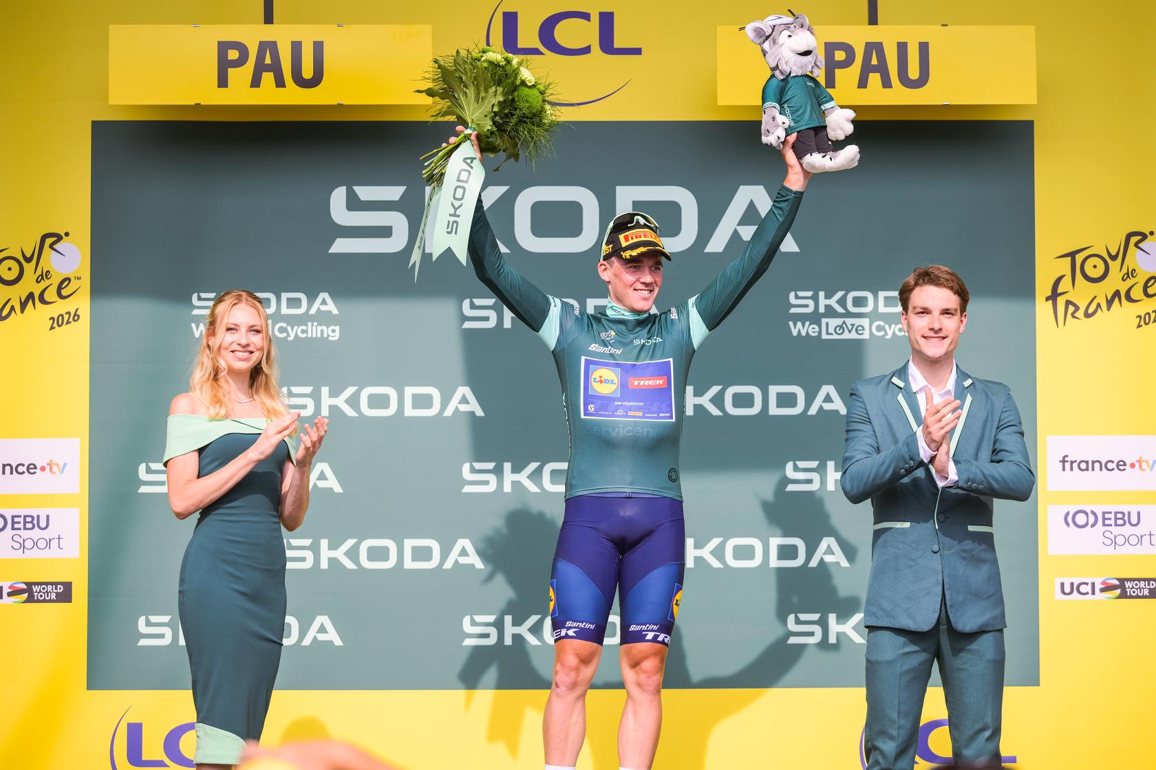 Mads Pedersen avec le maillot vert du Tour de France