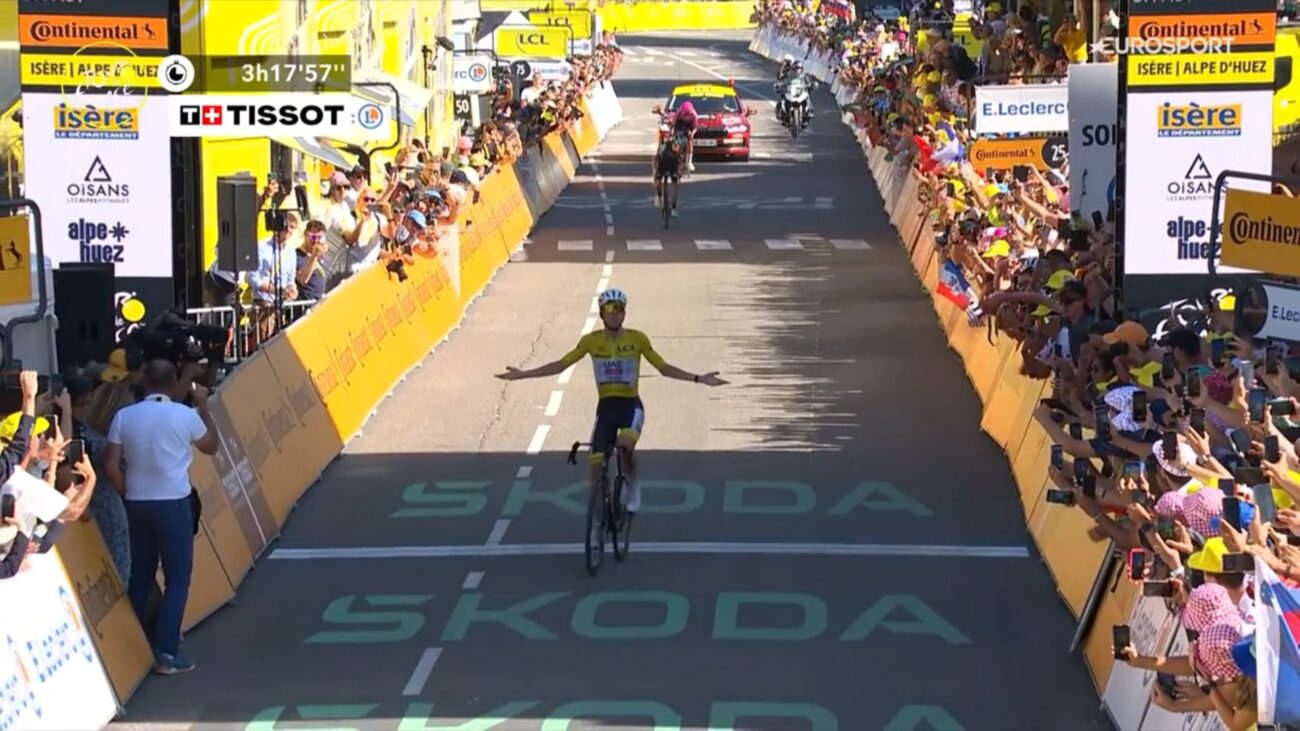 Tadej Pogacar à l’Alpe d’Huez lors du Tour de France 2026